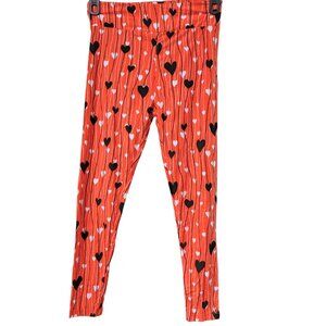 LuLaRoe OS Leggings Orange Heart Stripe Print Buttery Soft One Size EUC